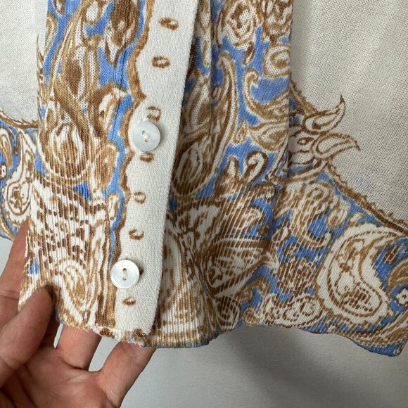 Martha Stewart Cardigan Sweater Size M Cream Blue Paisley - Picture 5 of 11
